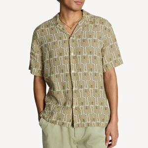 Frescobol Carioca Cream Roberto Palmeira Printed Shirt, 100% linen, Size M